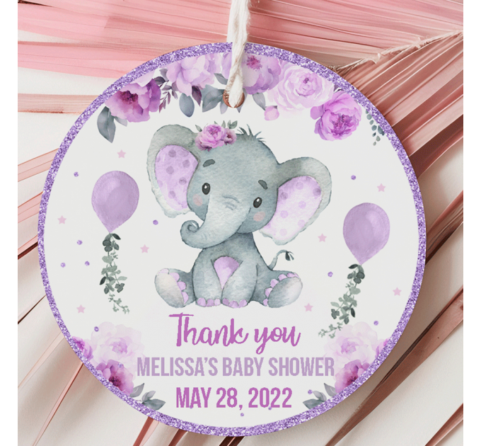 Digital Girl Baby Shower invitation with Purple Elephant 