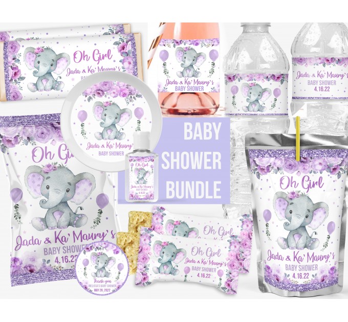 Its a Girl Baby shower decor Bundle with Purple Elephant