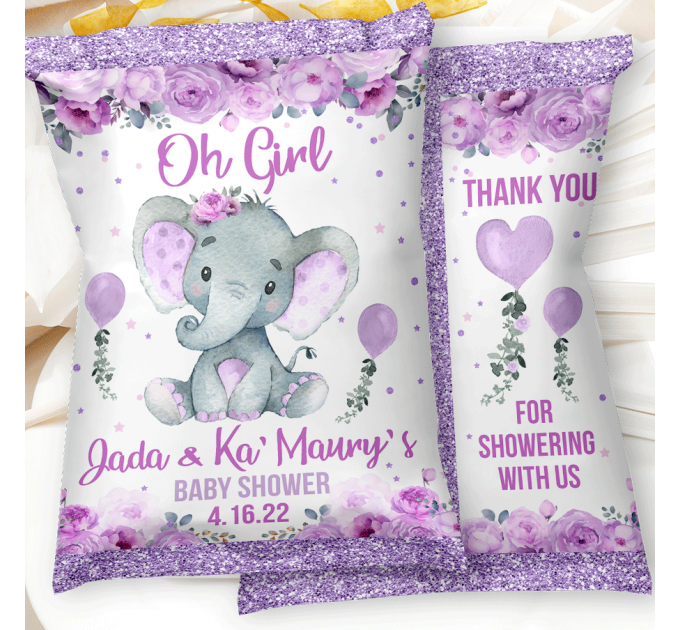 Digital Girl Baby Shower invitation with Purple Elephant 