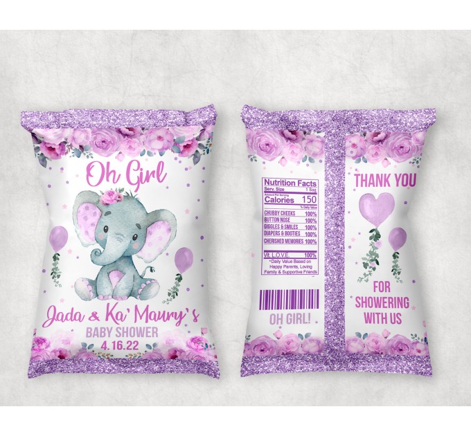 Digital Girl Baby Shower invitation with Purple Elephant 