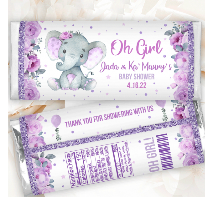 Its a girl Elephant chocolate bar label editable template