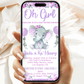 Digital Girl Baby Shower invitation with Purple Elephant 