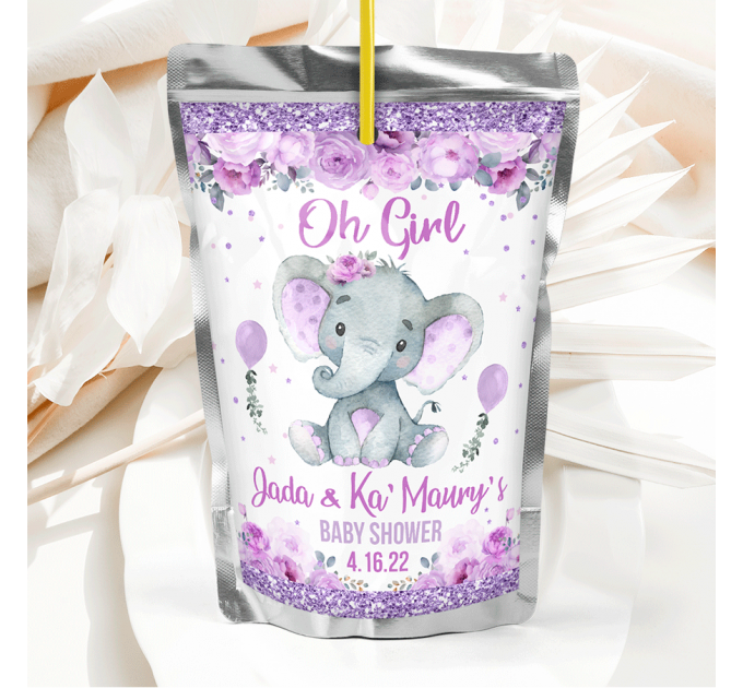 Purple Elephant juice sticker editable template