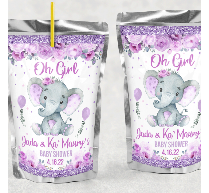 Purple Elephant juice sticker editable template