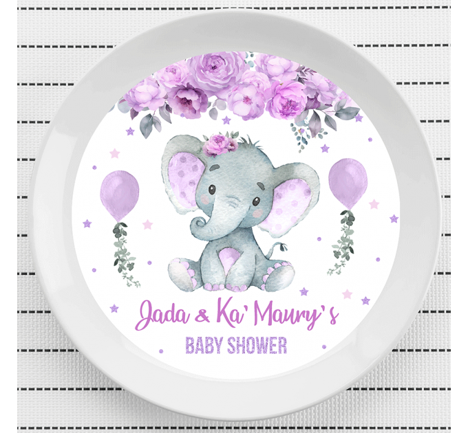 Girl Baby Shower Charger Plate insert 8 inches with Purple Elephant