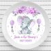 Girl Baby Shower Charger Plate insert 8 inches with Purple Elephant