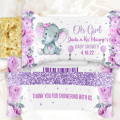 Girl Baby Shower Rice treat wrapper Purple Elephant