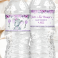 Girl Baby Shower water bottle label with Purple Elephant