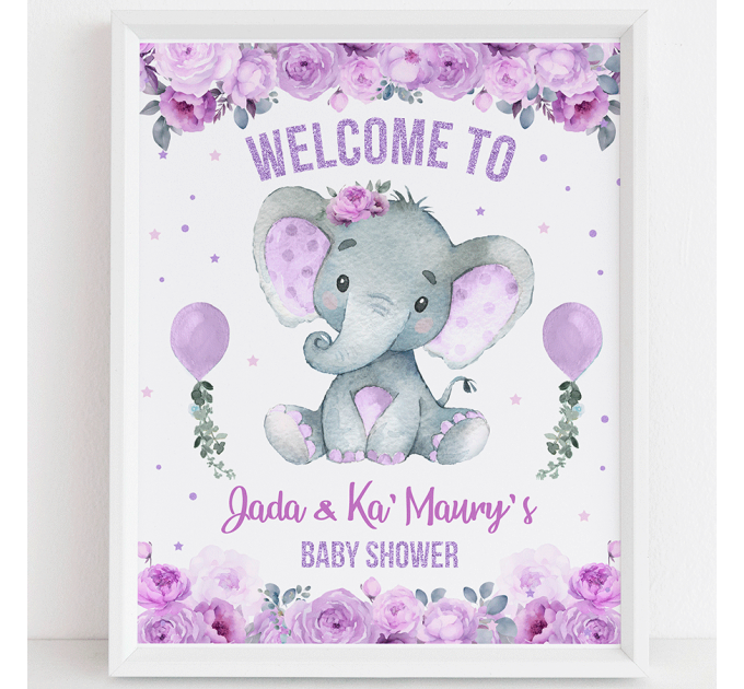 Its a Girl Baby shower decor Bundle with Purple Elephant