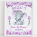 Girl Baby Shower water bottle label with Purple Elephant