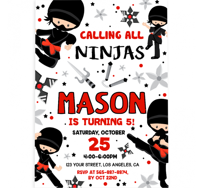 Editable Ninja Karate Birthday Party Invitation