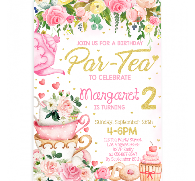 Tea Party birthday invitation