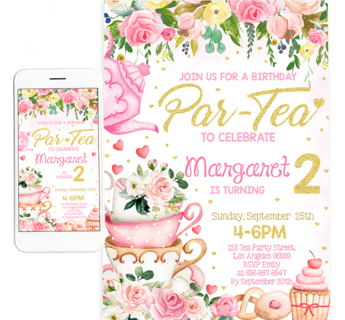 Tea Party birthday invitation